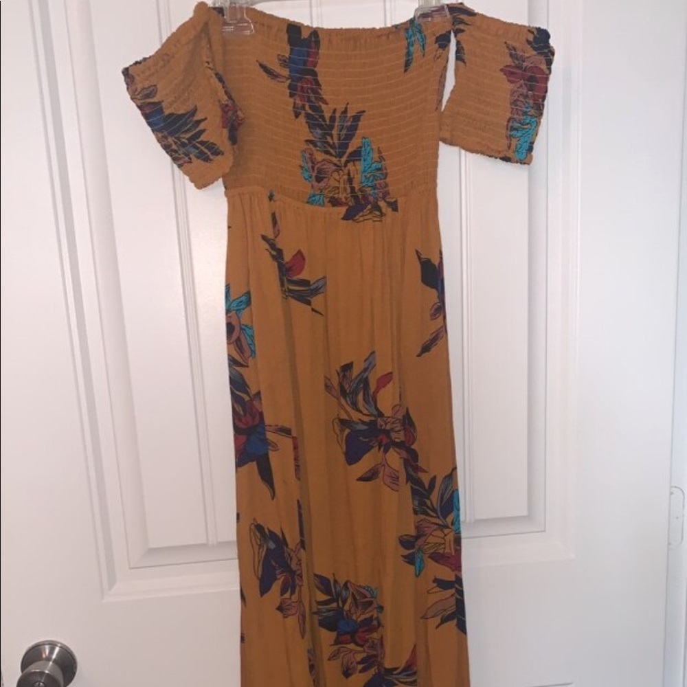 Strapless Mustard Floral Maxi Dress